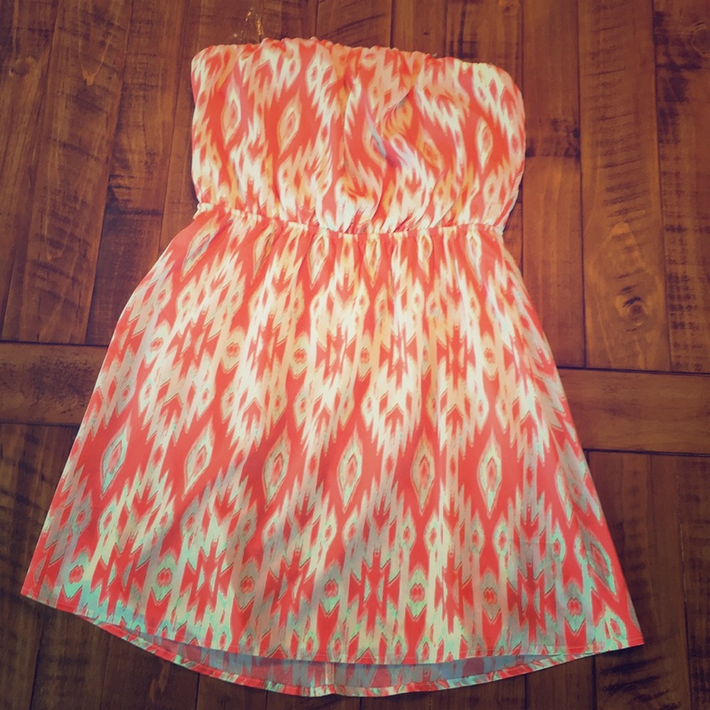 Orange and White Strapless Dress